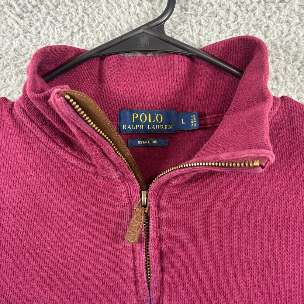 Polo Ralph Lauren Mens Estate Rib Quarter‎ Zip Pullover Burgundy Cotton Large L